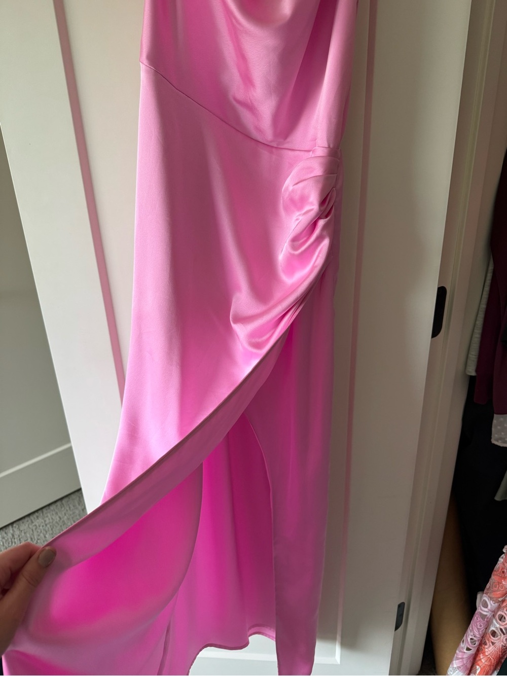 Pink Satin Draped Womens Dress